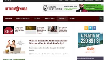 Une publicité de Zibi sur le site web du controversé confériencier Roosh V. Une publicité de Zibi sur le site web du controversé confériencier Roosh V.