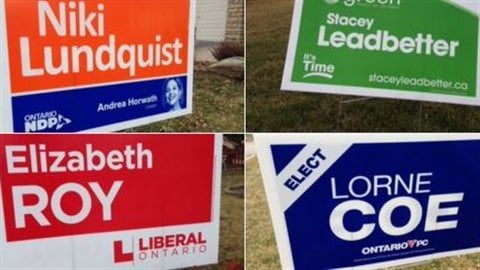 Affiches des candidats à l'élection partielle dans Whitby-Oshawa. Affiches des candidats à l'élection partielle dans Whitby-Oshawa.