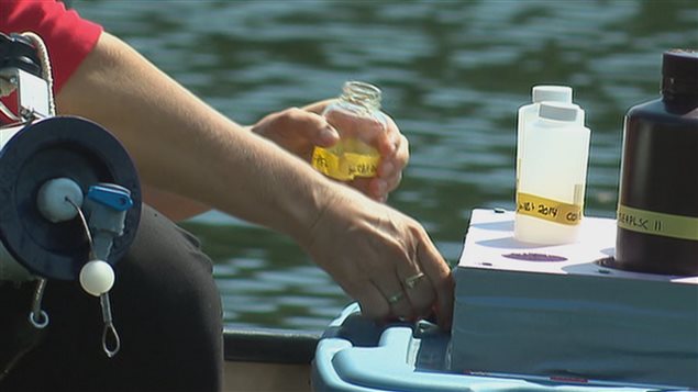 Des tests sont effectués sur l'eau du lac Saint-Charles. Des tests sont effectués sur l'eau du lac Saint-Charles.