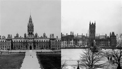 Le parlement du Canada, avant et après l'incendie. Le parlement du Canada, avant et après l'incendie.