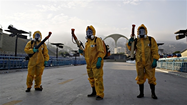 Des employés municipaux répandent des insecticides près du Sambodrome, le 26 janvier, avant le Carnaval de Rio, pour contenir la propagation du virus Zika. Des employés municipaux répandent des insecticides près du Sambodrome, le 26 janvier, avant le Carnaval de Rio, pour contenir la propagation du virus Zika.