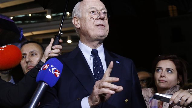 L’émissaire de l’ONU pour la Syrie, Staffan de Mistura, en conférence de presse à Genève. L’émissaire de l’ONU pour la Syrie, Staffan de Mistura, en conférence de presse à Genève.