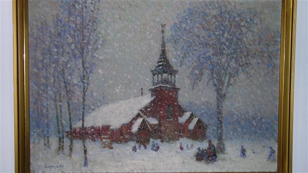 La vieille église de Sherbrooke-Est par temps de neige de Suzor-Coté La vieille église de Sherbrooke-Est par temps de neige de Suzor-Coté