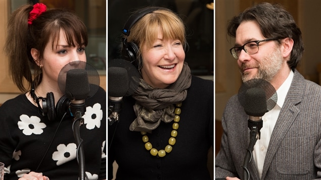 L'auteure Daphné B., la comédienne Louise Deschâtelets et l'auteur Maxime Olivier Moutier