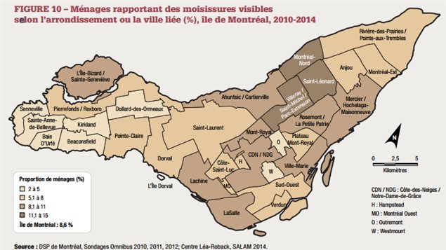 Carte des moisissures visibles dans les arrondissements de Montréal Carte des moisissures visibles dans les arrondissements de Montréal