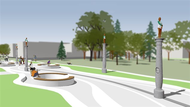 La Ville de Québec offrira cette oeuvre de Jean-Robert Drouillard à Montréal comme cadeau pour son 375e anniversaire. La Ville de Québec offrira cette oeuvre de Jean-Robert Drouillard à Montréal comme cadeau pour son 375e anniversaire.