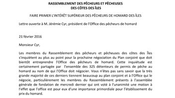 EXtrait de la lettre du Rassemblement des pêcheurs EXtrait de la lettre du Rassemblement des pêcheurs