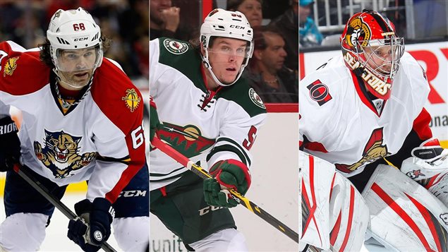 Jaromir Jagr, Erik Haula, Craig Anderson Jaromir Jagr, Erik Haula, Craig Anderson