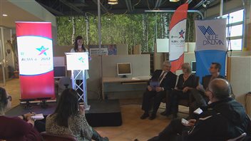 La conférence de presse des organisateurs des Jeux du Québec à Alma, mercredi. La conférence de presse des organisateurs des Jeux du Québec à Alma, mercredi.