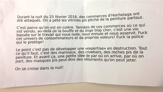 Un tract retrouvé au métro Préfontaine le vendredi 26 février. Un tract retrouvé au métro Préfontaine le vendredi 26 février.