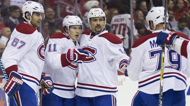 Max Pacioretty (#67), Brendan Gallagher (#11), Tomas Plekanec (#14) et Andrei Markov (#79) Max Pacioretty (#67), Brendan Gallagher (#11), Tomas Plekanec (#14) et Andrei Markov (#79)