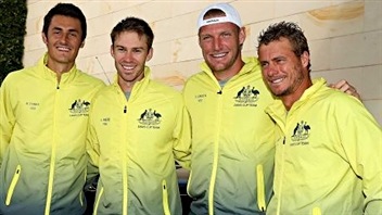 Leyton Hewitt (à droite) et l'équipe australienne pour la Coupe Davis 2016 Leyton Hewitt (à droite) et l'équipe australienne pour la Coupe Davis 2016