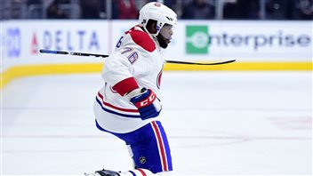 P.K. Subban célèbre son but en première période. P.K. Subban célèbre son but en première période.