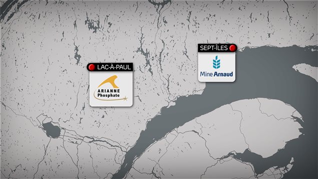 Le projet du Lac à Paul d'Arianne Phosphate est situé à 200 km au nord de Saguenay. Celui de Mine Arnaud se trouve à l'ouest de la ville de Sept-Îles. Le projet du Lac à Paul d'Arianne Phosphate est situé à 200 km au nord de Saguenay. Celui de Mine Arnaud se trouve à l'ouest de la ville de Sept-Îles.