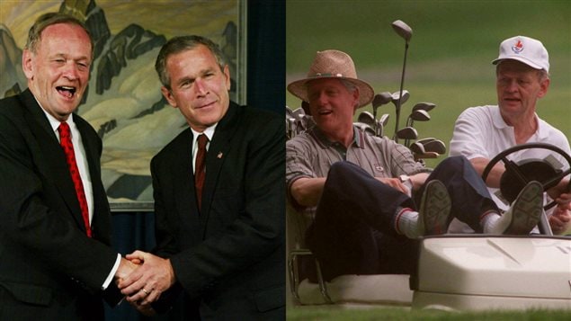 Jean Chrétien, George W. Bush et Bill Clinton. Jean Chrétien, George W. Bush et Bill Clinton.