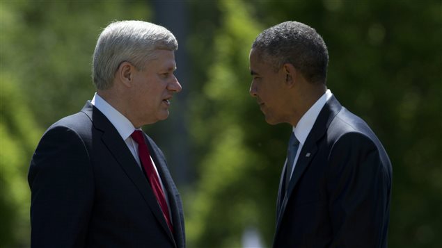 Stephen Harper et Barack Obama, au Sommet du G7 en Allemagne, en 2015. Stephen Harper et Barack Obama, au Sommet du G7 en Allemagne, en 2015.