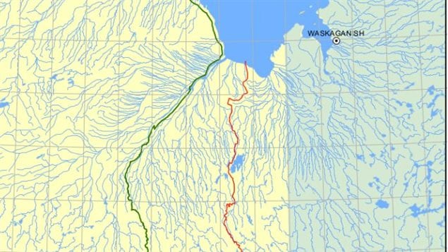 Le territoire revendiqué par la Nation Crie en Ontario délimité par la ligne rouge Le territoire revendiqué par la Nation Crie en Ontario délimité par la ligne rouge