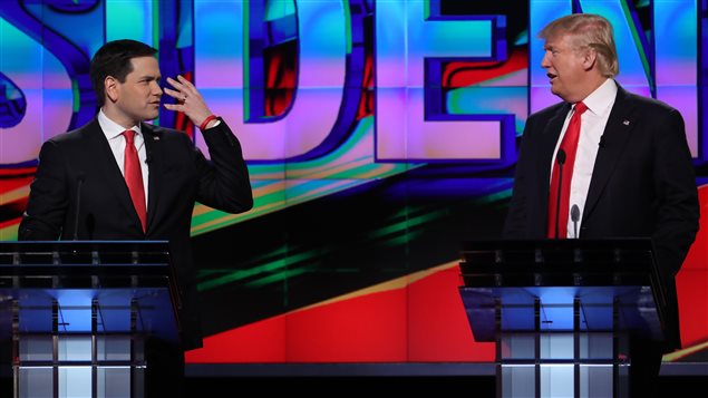 Marco Rubio et Donald Trump, lors d'un débat en Floride, le 10 mars 2016 Marco Rubio et Donald Trump, lors d'un débat en Floride, le 10 mars 2016