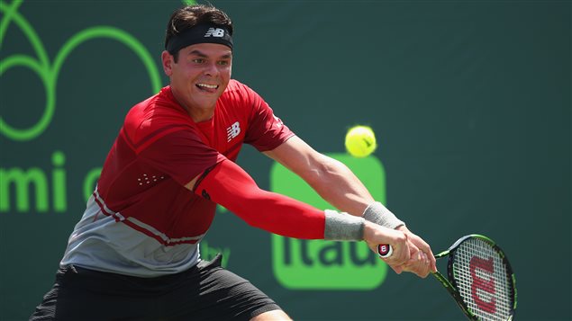 Milos Raonic pendant son match contre l'Américain Denis Kudla Milos Raonic pendant son match contre l'Américain Denis Kudla