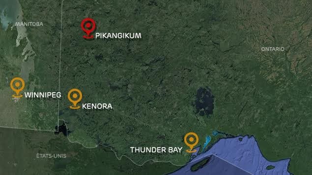 La communauté de Pikangikum au nord-ouest de Thunder Bay. La communauté de Pikangikum au nord-ouest de Thunder Bay.