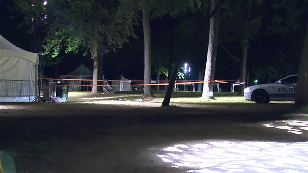L'endroit où les coups de feu ont éclaté au parc Jean-Drapeau de l'île Sainte-Hélène, à Montréal. L'endroit où les coups de feu ont éclaté au parc Jean-Drapeau de l'île Sainte-Hélène, à Montréal.