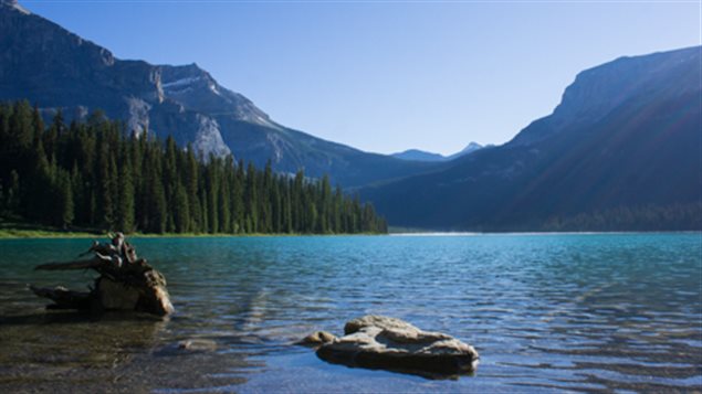 Le lac Emerald dans le parc national Yoho, au milieu des montagnes Le lac Emerald dans le parc national Yoho, au milieu des montagnes