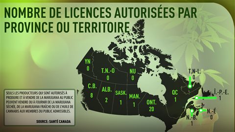 Carte illustrant l'emplacement des producteurs autorisés au Canada Carte illustrant l'emplacement des producteurs autorisés au Canada