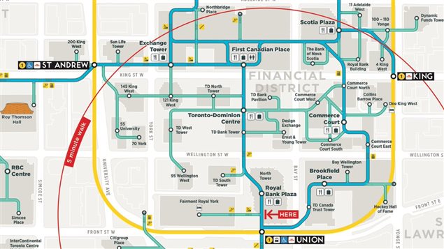 La nouvelle carte du PATH, le réseau souterrain de la ville de Toronto.