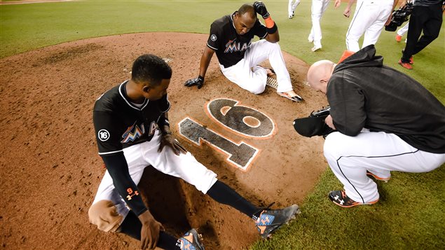 Dee Gordon, Marcell Ozuna et Mike Dunn