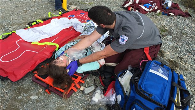Exercice dans le cadre d'une simulation de 72 heures pour les finissants du programme Soins préhospitaliers d'urgence du Cégep de l'Abitibi-Témiscamingue.