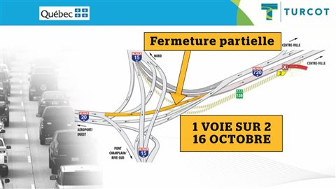 Première embûche, la réduction à une seule voie de la bretelle entre l'autoroute 20 et l'autoroute 720 est Première embûche, la réduction à une seule voie de la bretelle entre l'autoroute 20 et l'autoroute 720 est