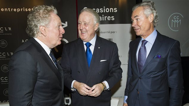 Pierre Pettigrew, envoyé spécial du Canada dans les négociations avec l’UE pour un accord de libre-échange, avec l’ex-premier ministre du Québec, Jean Charest et l’ex-premier ministre du Canada, Brian Mulroney Pierre Pettigrew, envoyé spécial du Canada dans les négociations avec l’UE pour un accord de libre-échange, avec l’ex-premier ministre du Québec, Jean Charest et l’ex-premier ministre du Canada, Brian Mulroney