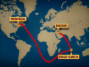 Trajet de la cargaison d'uranium de Bagdad à Montréal Trajet de la cargaison d'uranium de Bagdad à Montréal
