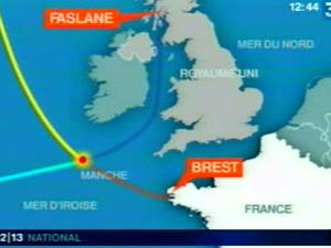 Carte montrant l'endroit où se sont heurtés les deux sous-marins Carte montrant l'endroit où se sont heurtés les deux sous-marins