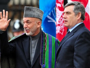 Hamid Karzaï et Gordon Brown lors de l'ouverture de la conférence sur l'Afghanistan Hamid Karzaï et Gordon Brown lors de l'ouverture de la conférence sur l'Afghanistan