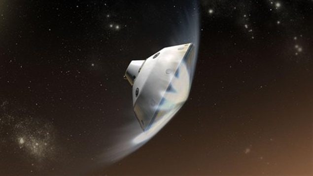 Représentation du robot pénétrant dans l'atmosphère de Mars Représentation du robot pénétrant dans l'atmosphère de Mars