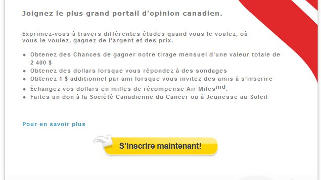La page d'inscription au panel Internet d'une grande firme de sondages La page d'inscription au panel Internet d'une grande firme de sondages