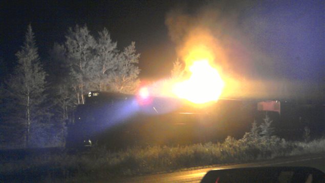 Photo prise le 5 juillet à 23 h 30 entre le village de Nantes et Lac-Mégantic, selon un témoin Photo prise le 5 juillet à 23 h 30 entre le village de Nantes et Lac-Mégantic, selon un témoin
