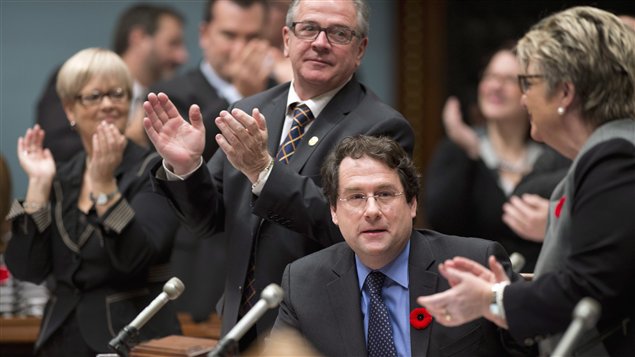 Le ministre Bernard Drainville lors du dépôt du projet de loi sur la charte des valeurs à l'Assemblée nationale, le 7 novembre 2013. Le ministre Bernard Drainville lors du dépôt du projet de loi sur la charte des valeurs à l'Assemblée nationale, le 7 novembre 2013.