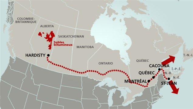 Le tracé prévu du pipeline de TransCanada Le tracé prévu du pipeline de TransCanada