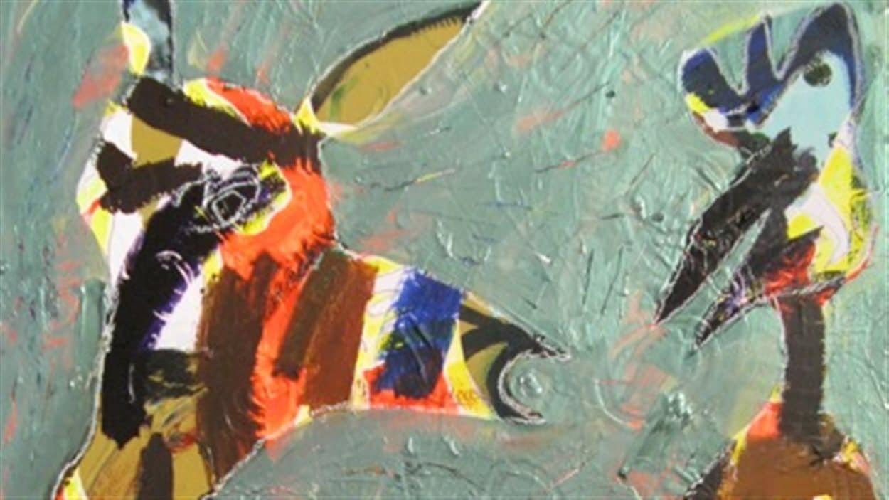 Le veau et l'oiseau, oeuvre d'Annie Brunette Le veau et l'oiseau, oeuvre d'Annie Brunette