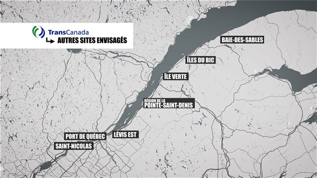 Les autres sites que Cacouna envisagés par TransCanada au départ. Les autres sites que Cacouna envisagés par TransCanada au départ.