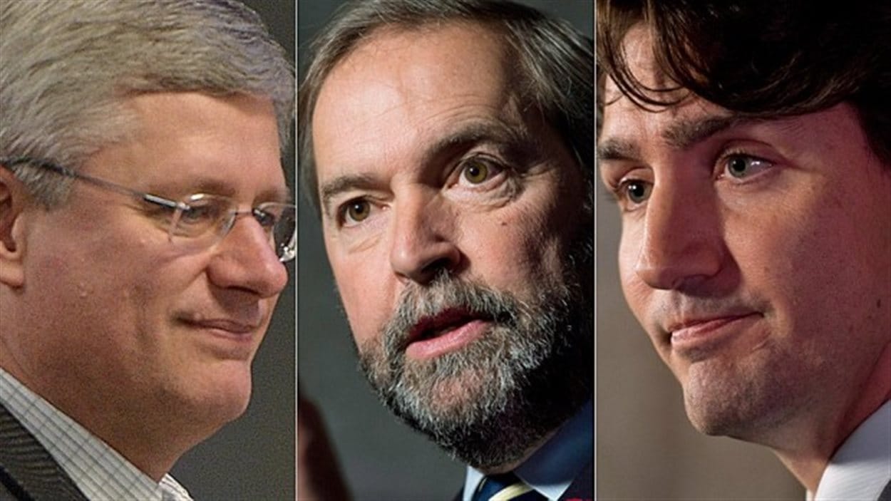 Stephen Harper, Thomas Mulcair et Justin Trudeau Stephen Harper, Thomas Mulcair et Justin Trudeau