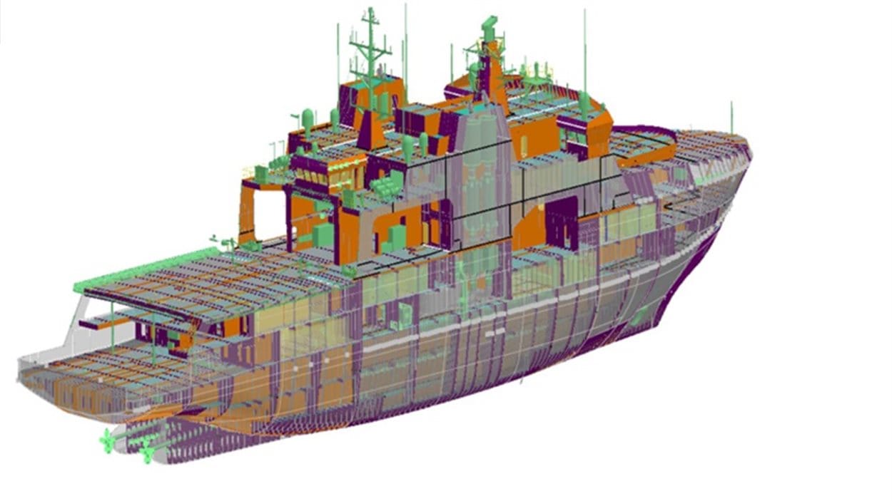 Modèle de navire de patrouille extracôtier et de l'Arctique de la compagnie Irving Shipbuilding Inc. Modèle de navire de patrouille extracôtier et de l'Arctique de la compagnie Irving Shipbuilding Inc.
