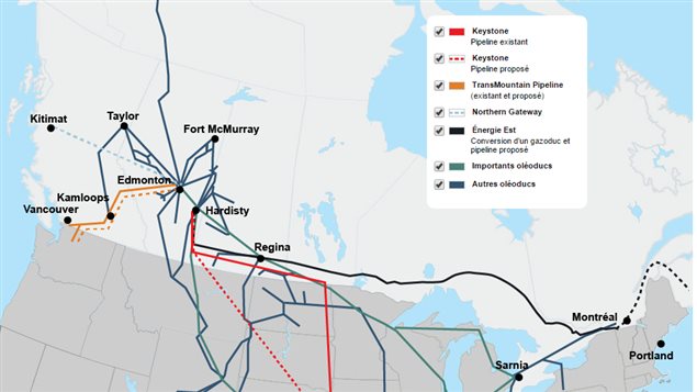 Une carte des pipelines au Canada. Une carte des pipelines au Canada.