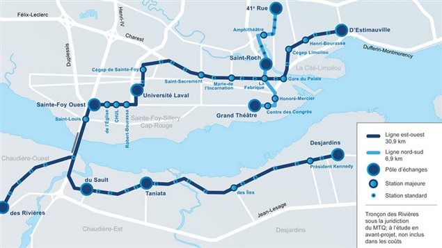 La carte du tracé projeté pour le SRB La carte du tracé projeté pour le SRB