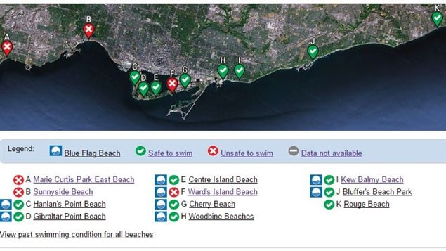 La baignade est déconseillée à trois plages de Toronto en raison d'une plus forte concentration de la bactérie E. coli. La baignade est déconseillée à trois plages de Toronto en raison d'une plus forte concentration de la bactérie E. coli.