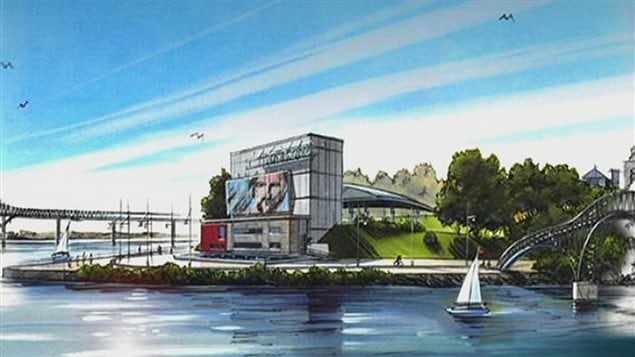 Esquisse d'un projet d'amphithéâtre à Trois-Rivières-sur-Saint-Laurent en 2006 Esquisse d'un projet d'amphithéâtre à Trois-Rivières-sur-Saint-Laurent en 2006