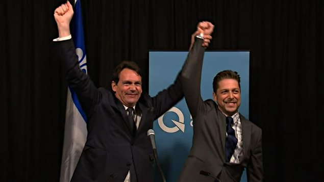 Pierre Karl Péladeau a félicité Martin Ouellet pour cette victoire du PQ dans René-Lévesque. Pierre Karl Péladeau a félicité Martin Ouellet pour cette victoire du PQ dans René-Lévesque.