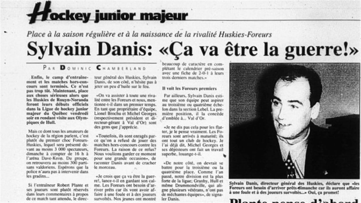 Un article du journal La Frontière paru au commencement de la première saison des Huskies (1996) faisait état de la naissance d'une rivalité Un article du journal La Frontière paru au commencement de la première saison des Huskies (1996) faisait état de la naissance d'une rivalité